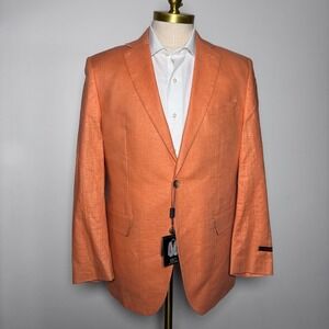 Linea Uomo Sport Coat Mens 40R Orange Solid Linen Classic Two-Button Blazer NEW